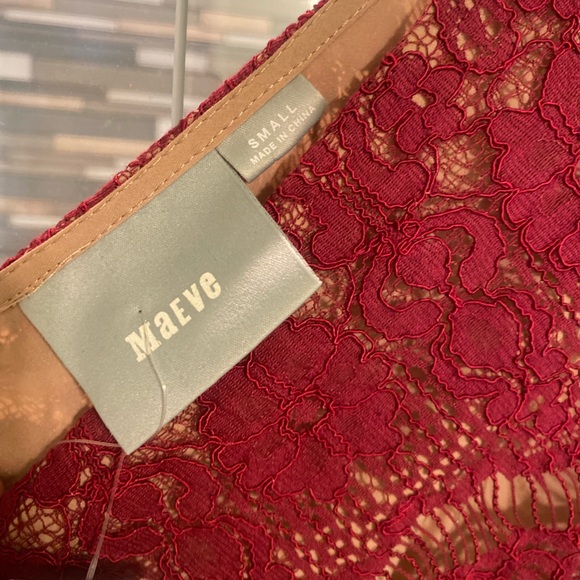 NWT Maeve Anthropologie Maroon Lace Lined Peplum Top - Picture 8 of 12